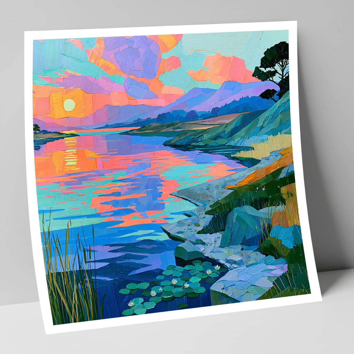 Vibrant Sunset Over the Water lake district lake art print