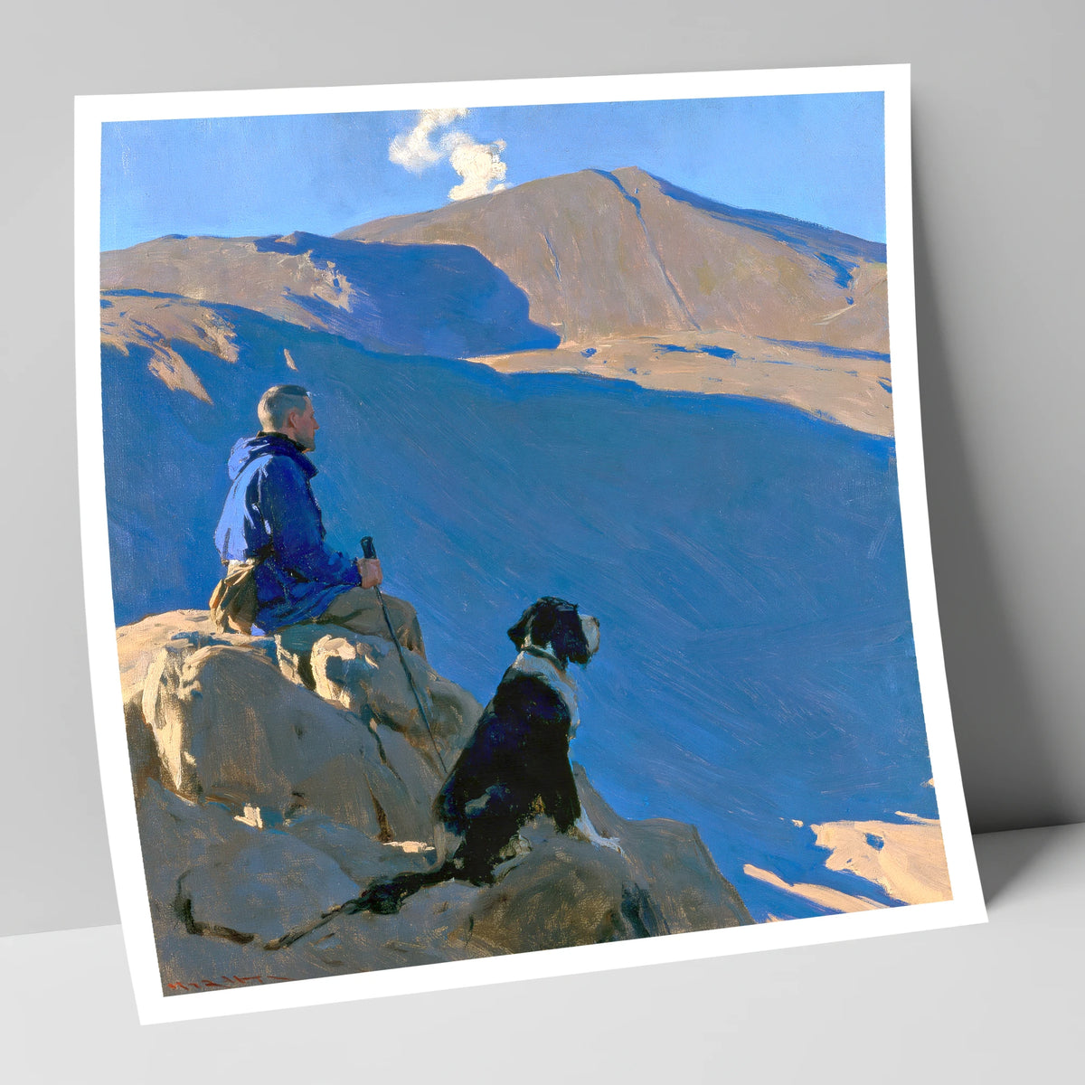 Sunlit Walker and Dog on Great Gable gifts for dog walkers art print