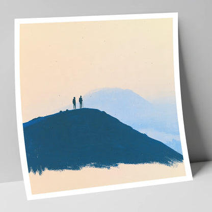 Silhouetted Hikers on Blue Fells lake district fell art print