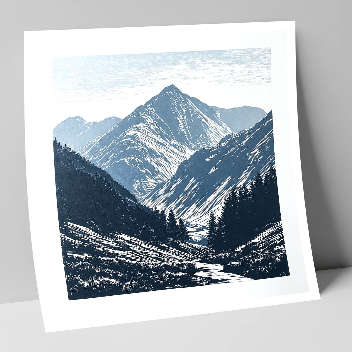 Bowfell Peak in Slate Blue lake district fell art print