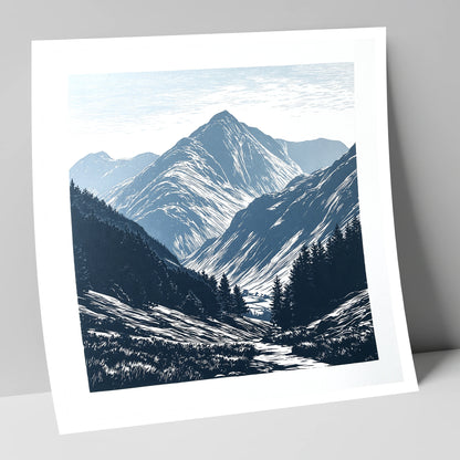 Bowfell Peak in Slate Blue lake district fell art print