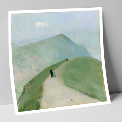 Walkers on a Mountain Ridge lake district walking art print