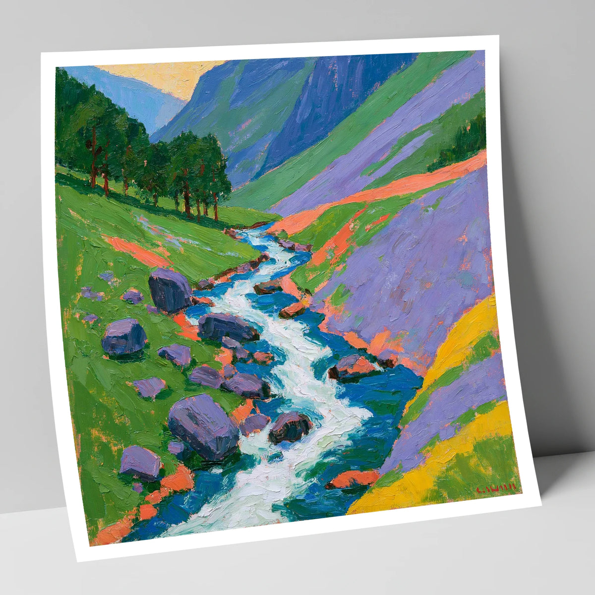 Vivid Rushing Fellside Beck lake district waterfall art print