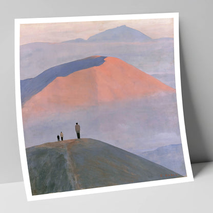 Hikers on a Pastel Fell Top lake district fell art print
