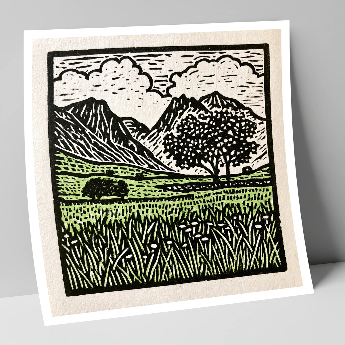 Langdale Pikes Spring Meadow lake district fell art print