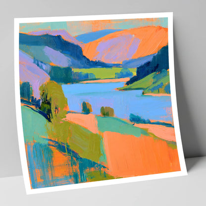 Vivid Orange Fells and Lake lake district lake art print