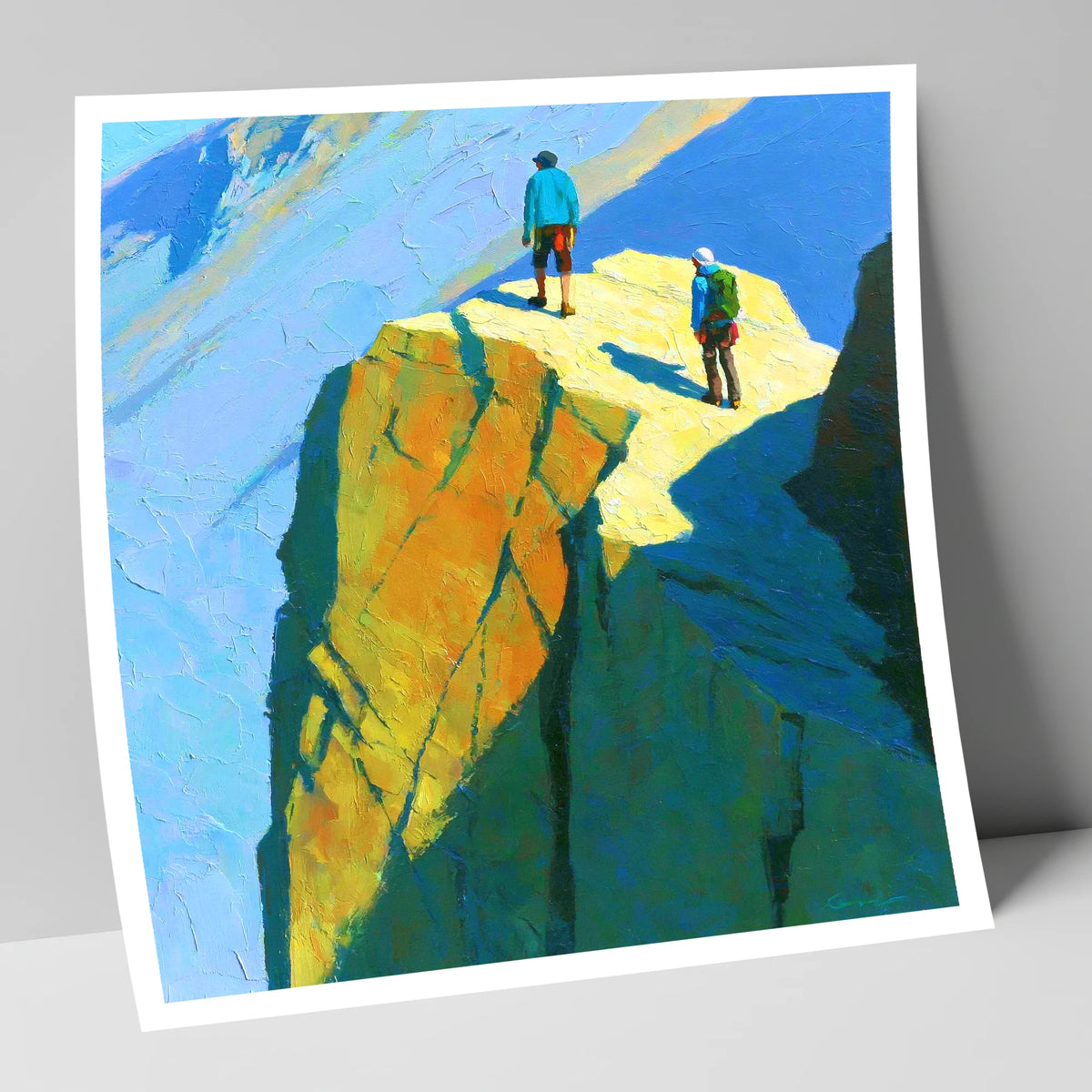 Mountaineers on Sunlit High Crags lake district walking art print