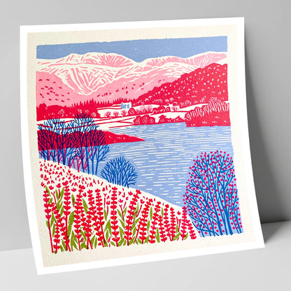 Vibrant Grasmere With Pink Fells lake district lake art print