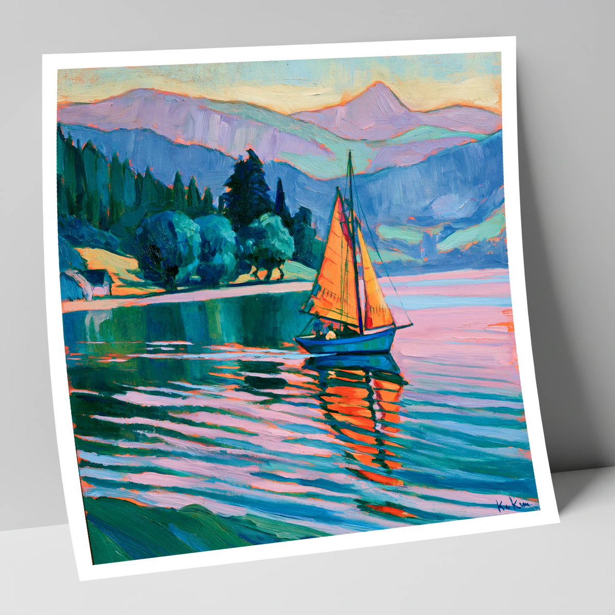 Orange Sails Below the Fells lake district walking art print