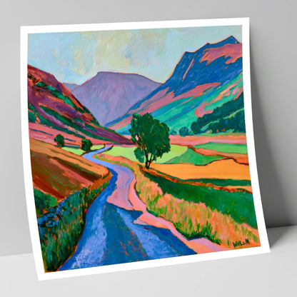 Winding Road Through Vibrant Fells lake district valley art print