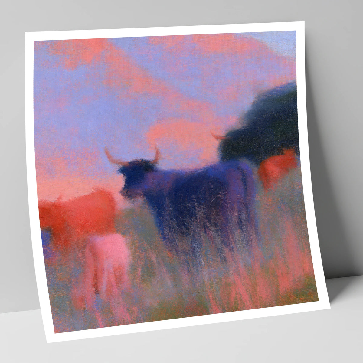 Highland Cattle in Violet Dusk lake district wildlife art print