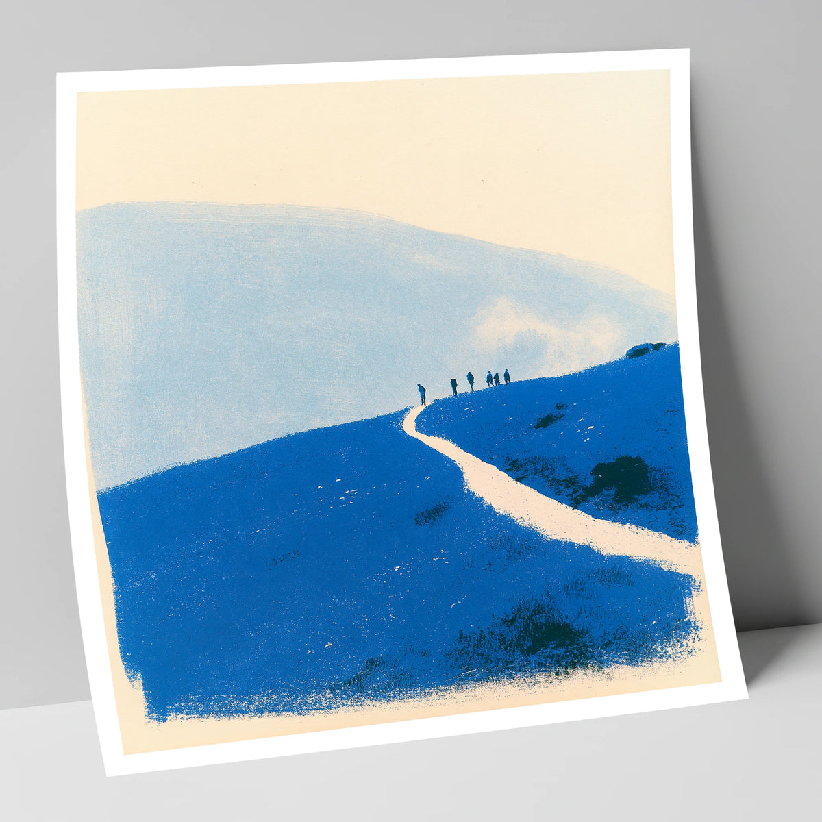 Walkers on a Blue Mountain Path lake district walking art print