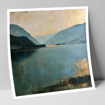 Ullswater Fells in Teal and Gold lake district lake art print