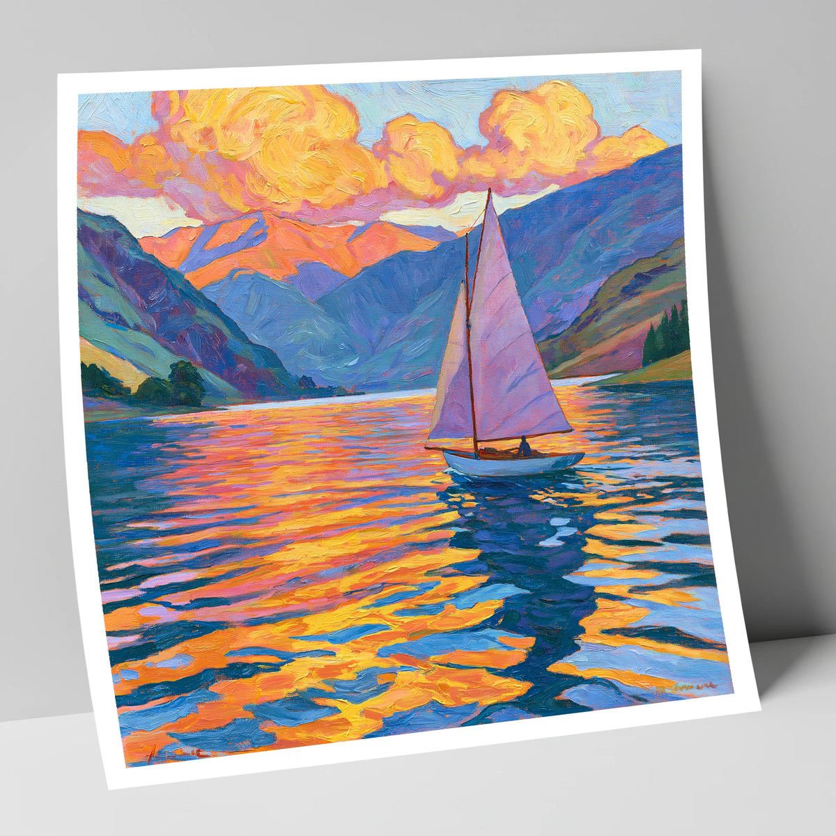 Sailing the Lake at Golden Hour lake district walking art print