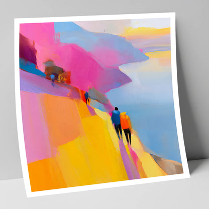 Bright Lakeside Mountain Path lake district walking art print