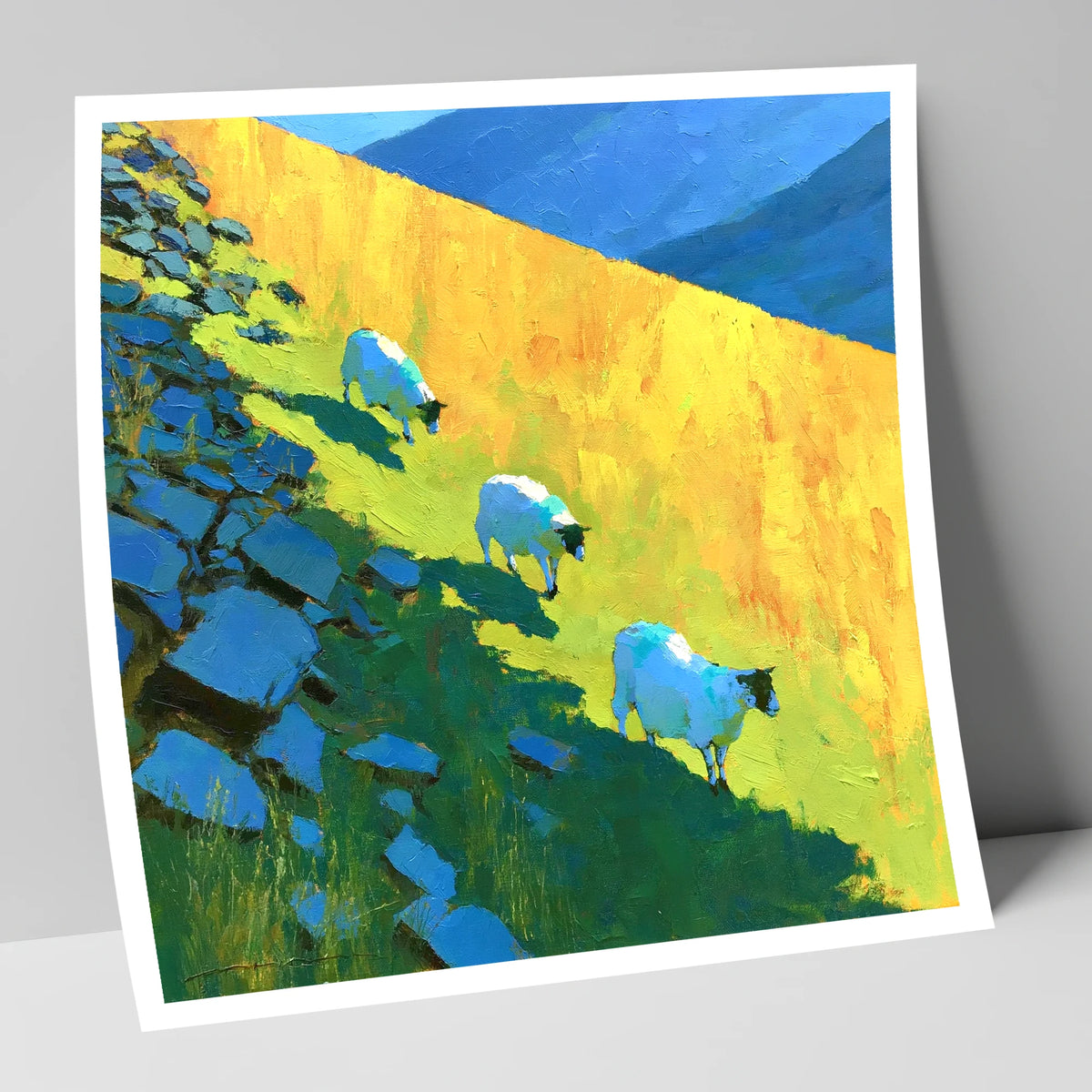 Fellside Sheep in Radiant Mountain Sunlight lake district wildlife art print