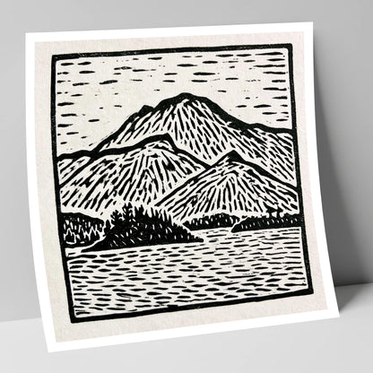 Graphic Monochrome Catbells Ridge lake district fell art print