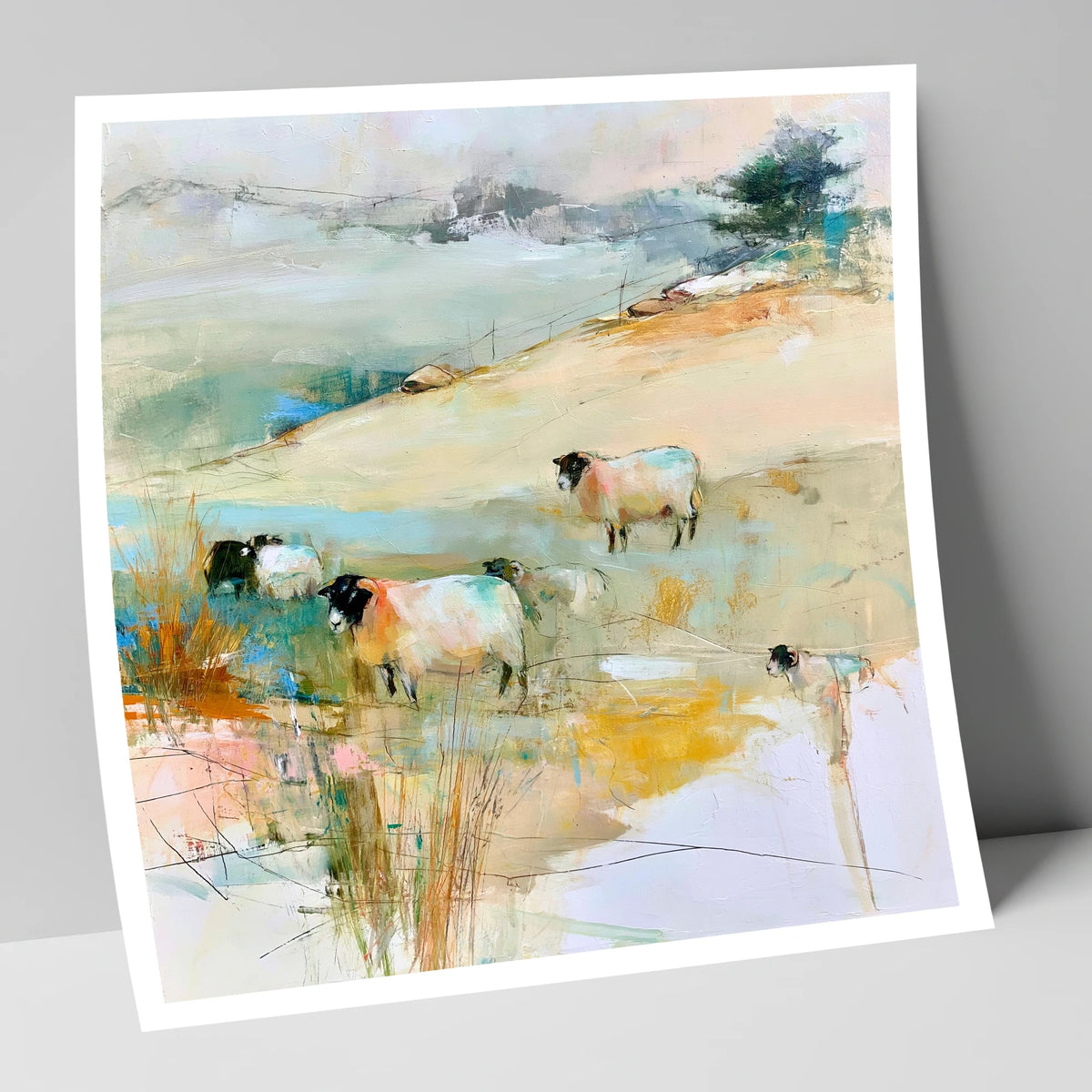 Contemporary Herdwick Sheep on Fellside lake district wildlife art print