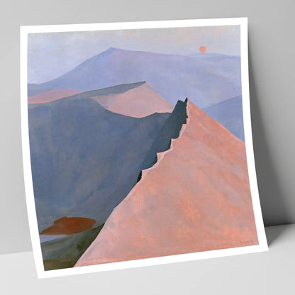 Striding Edge in Peach Light lake district walking art print