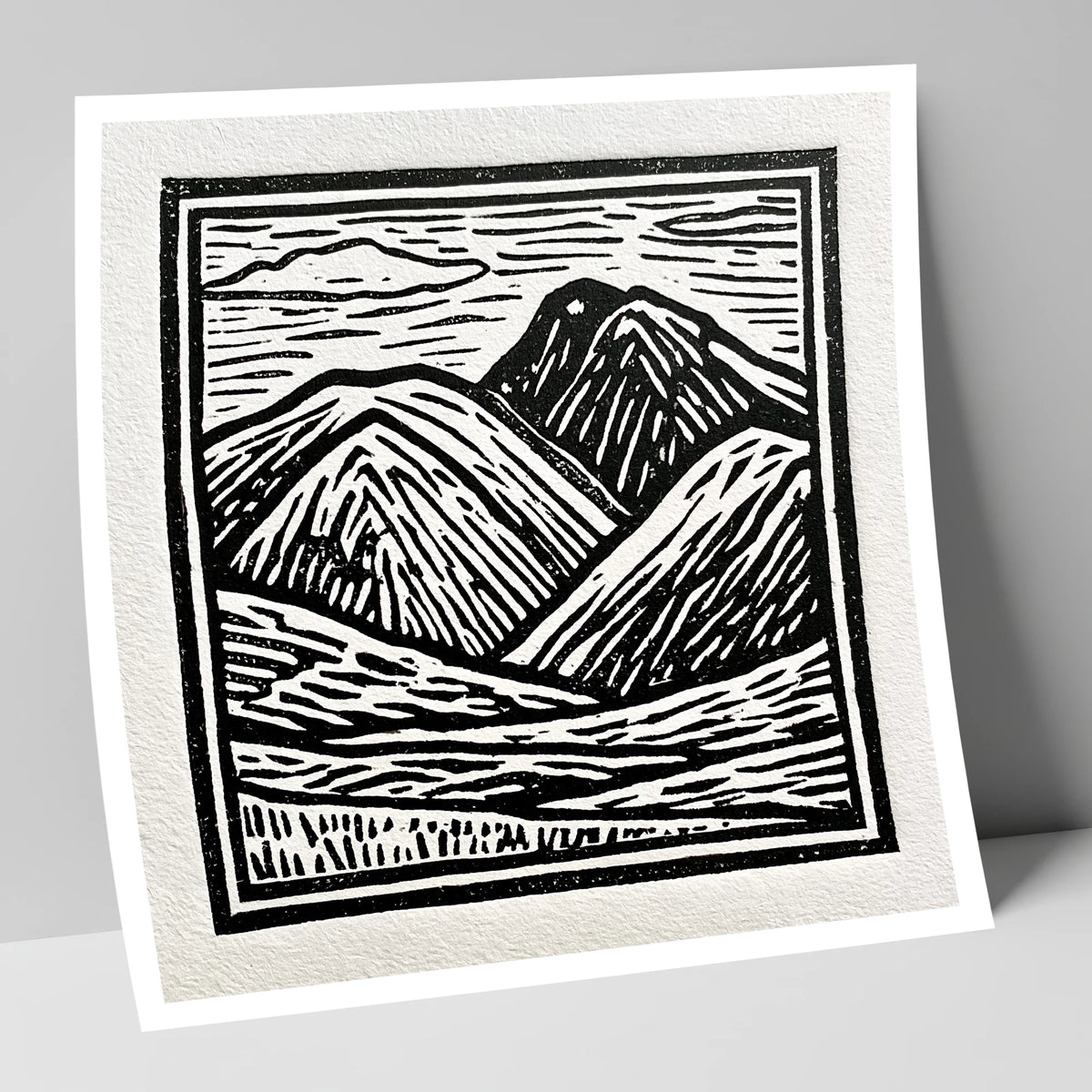 Bowfell in Stark Black and White lake district fell art print