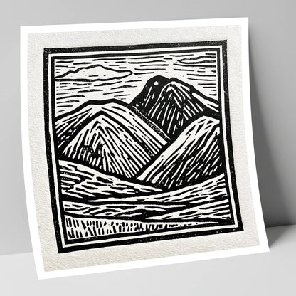 Bowfell in Stark Black and White lake district fell art print