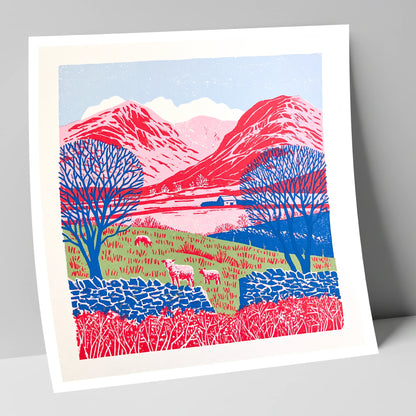 Bold Red Fells of Eskdale lake district valley art print