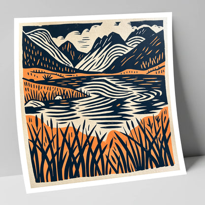 Terracotta Fells and Lake Reflections lake district lake art print