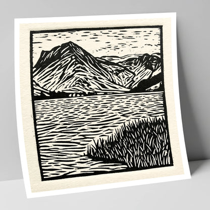 Monochrome Buttermere and Fells lake district lake art print