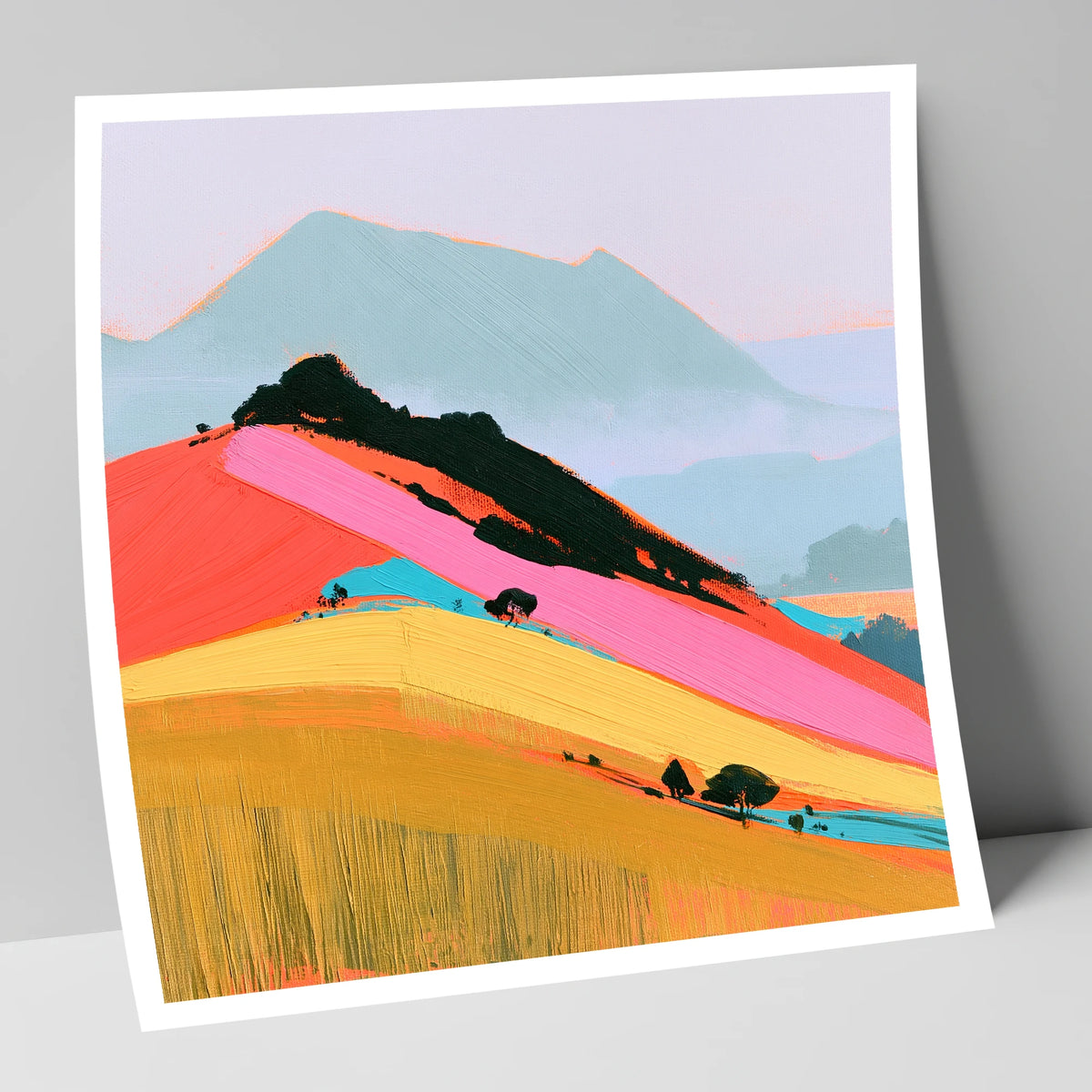 Vibrant Pink Mountain Ridge lake district fell art print