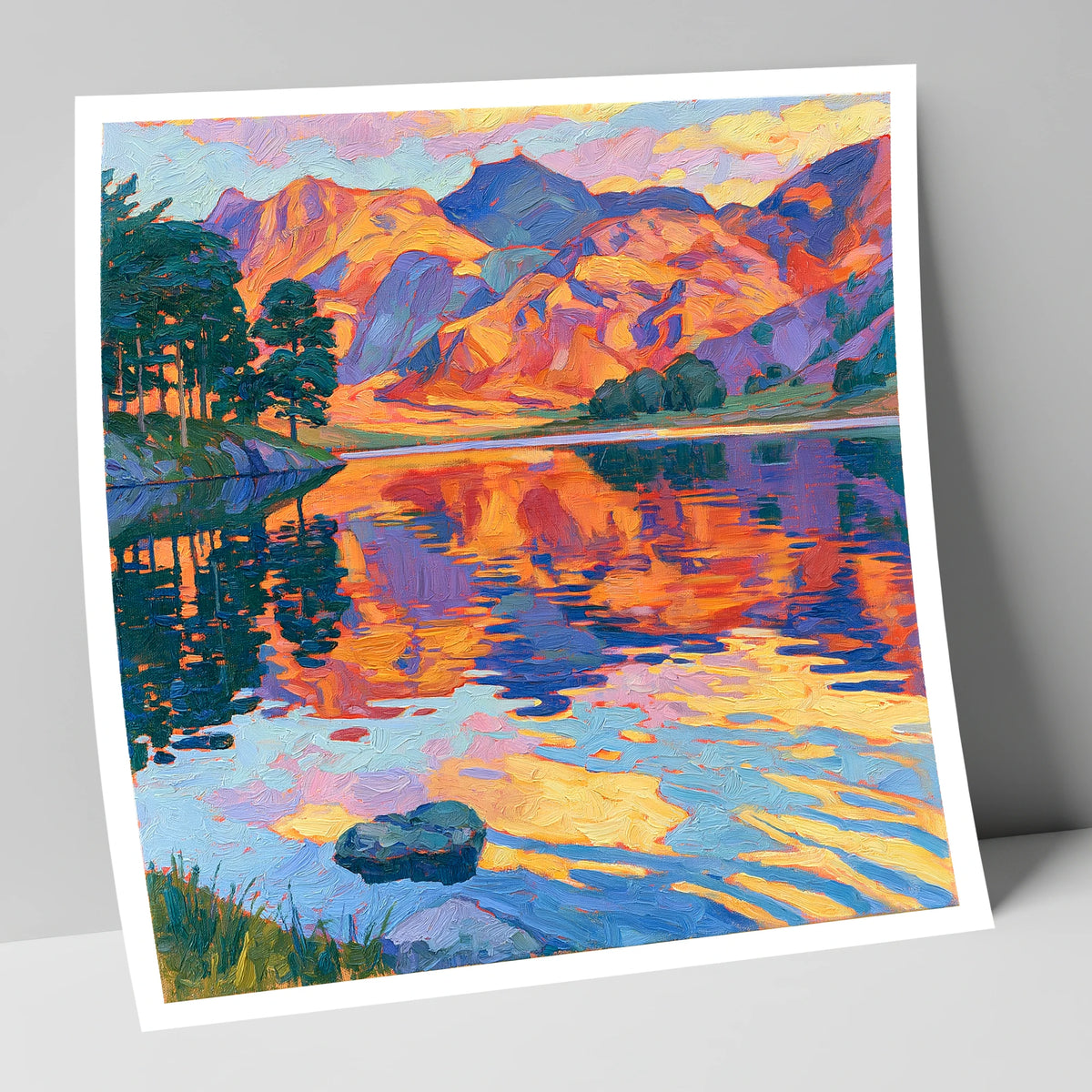 Vibrant Sunset Glow over Mountain Fells lake district lake art print