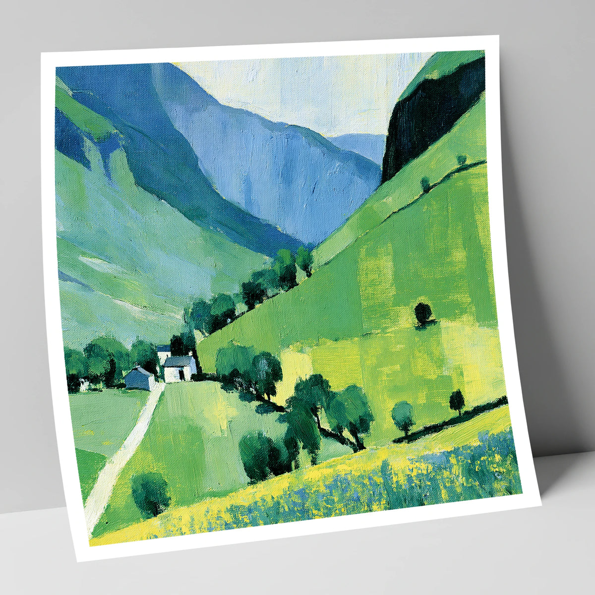 Vibrant Green Valley and Fells lake district valley art print