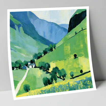 Vibrant Green Valley and Fells lake district valley art print