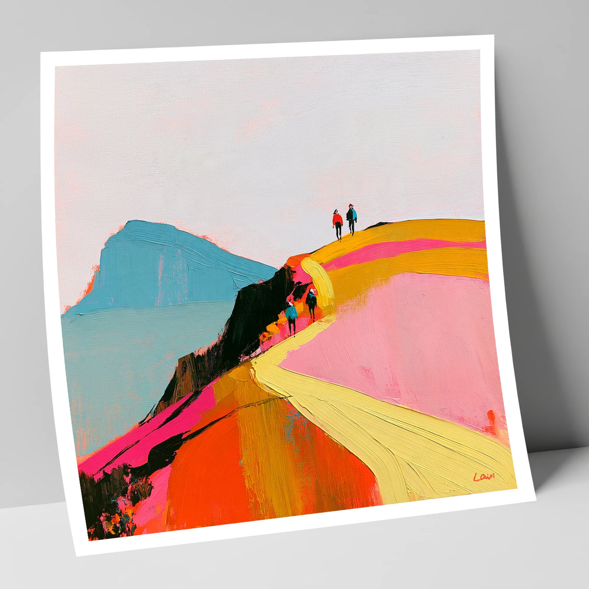 Walkers on a Vibrant Ridge lake district walking art print