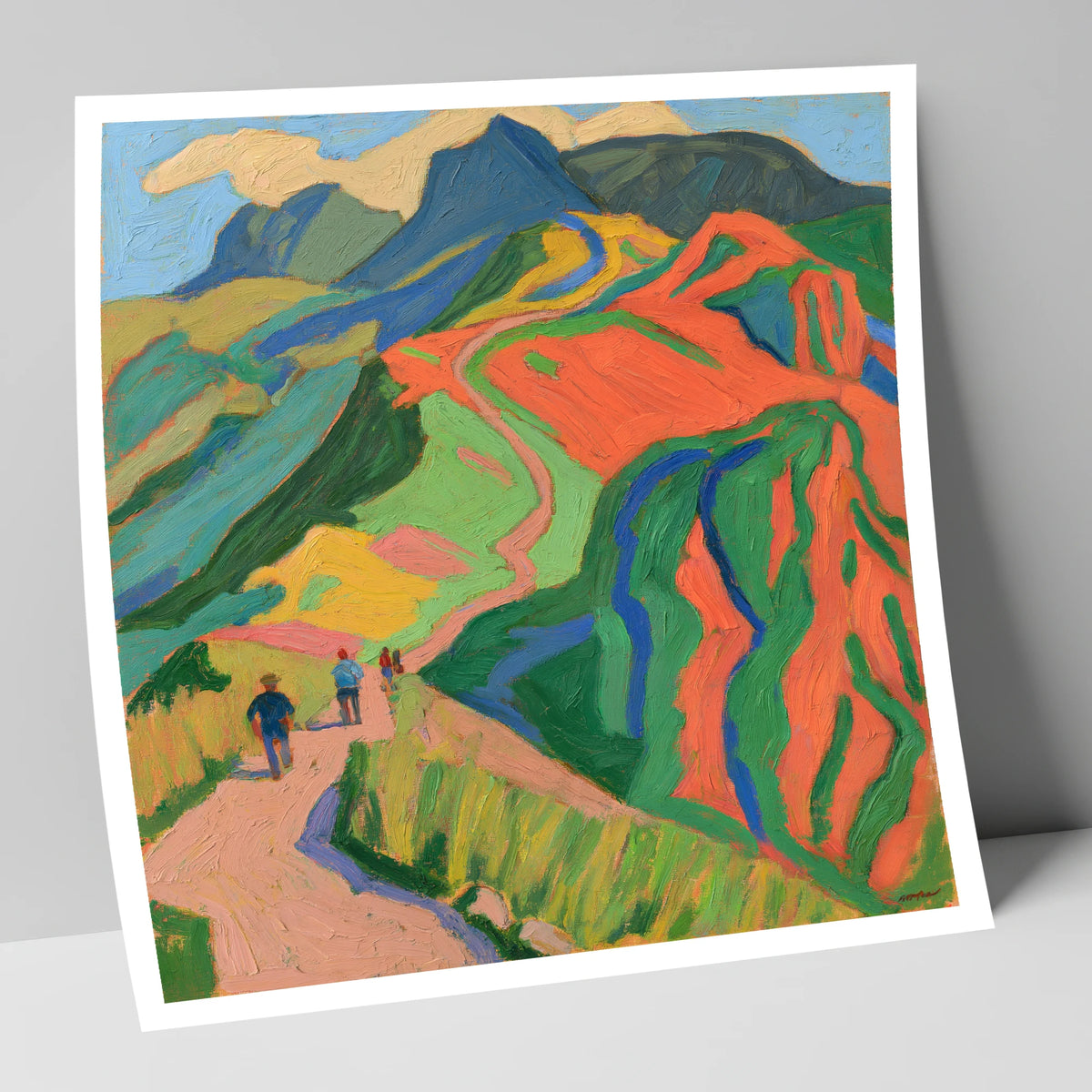 Walkers on a Vivid Fell Path lake district walking art print