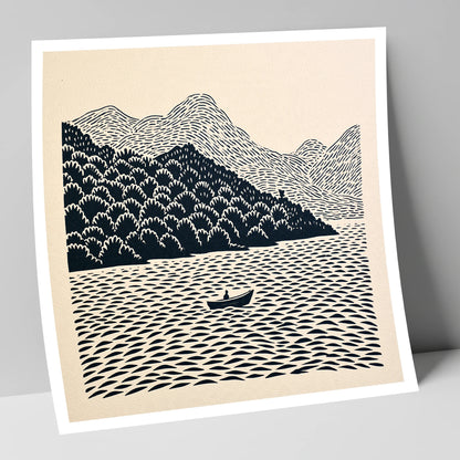 Rowing Boat Beneath Coniston Fells lake district lake art print