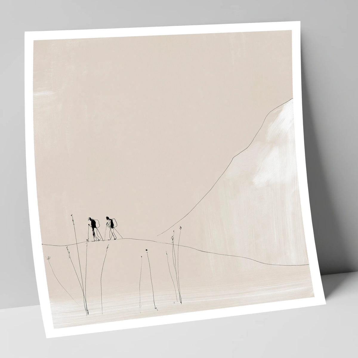 Walkers on a Minimalist Fell lake district walking art print