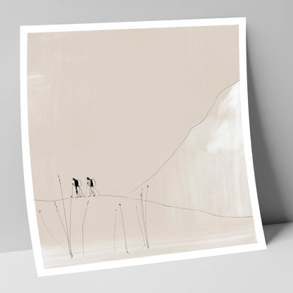 Walkers on a Minimalist Fell lake district walking art print