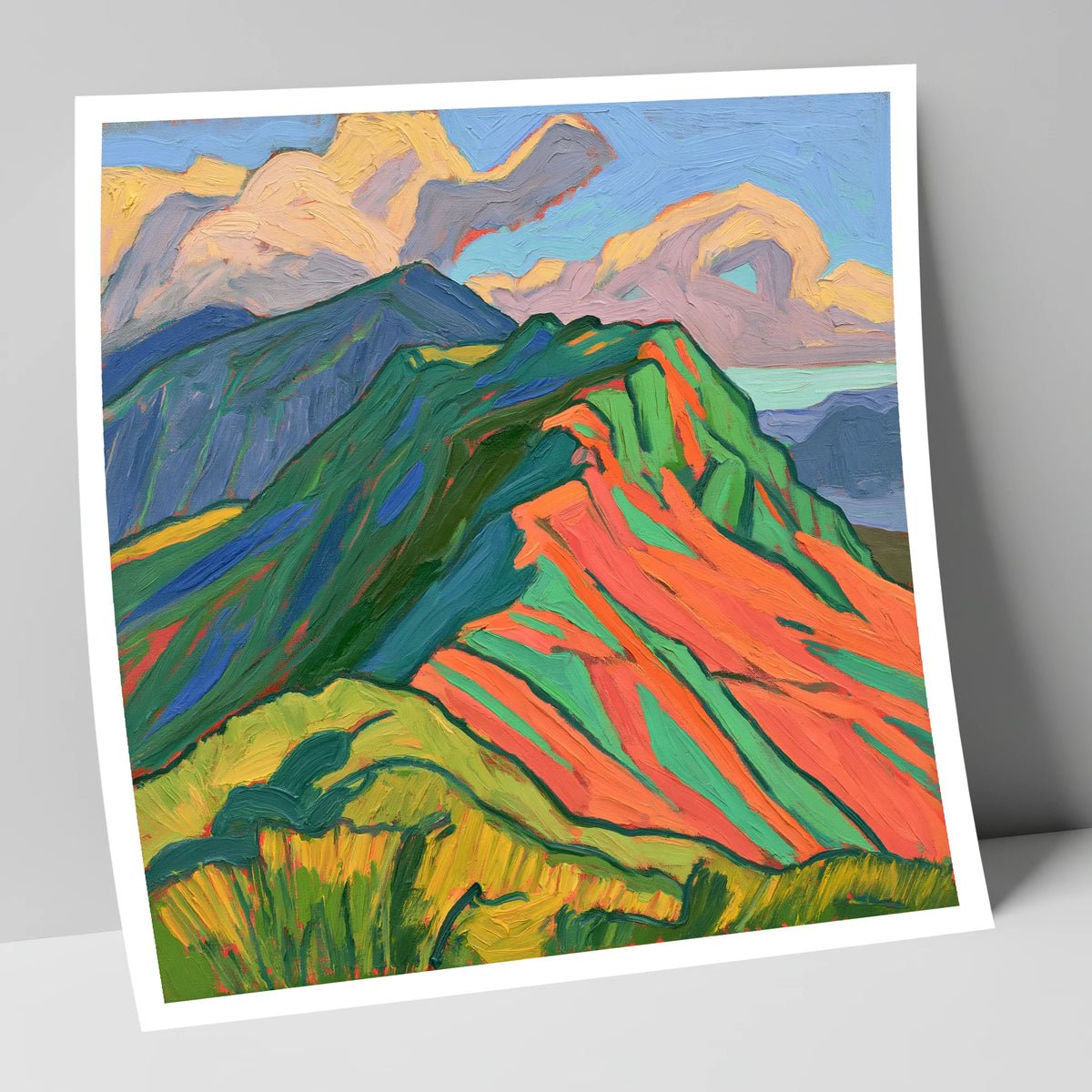 Vibrant Mountain Ridge lake district fell art print