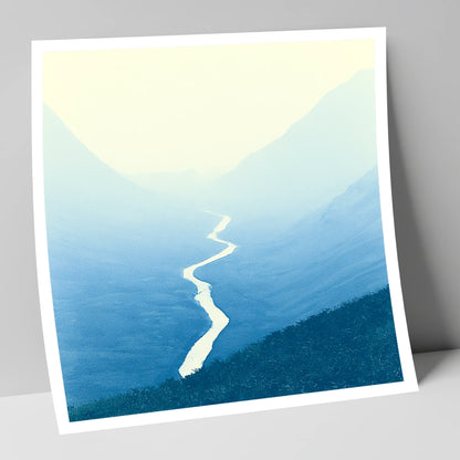 Blue Valley Winding River lake district waterfall art print