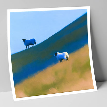Herdwick Sheep on Blue Fellside lake district wildlife art print