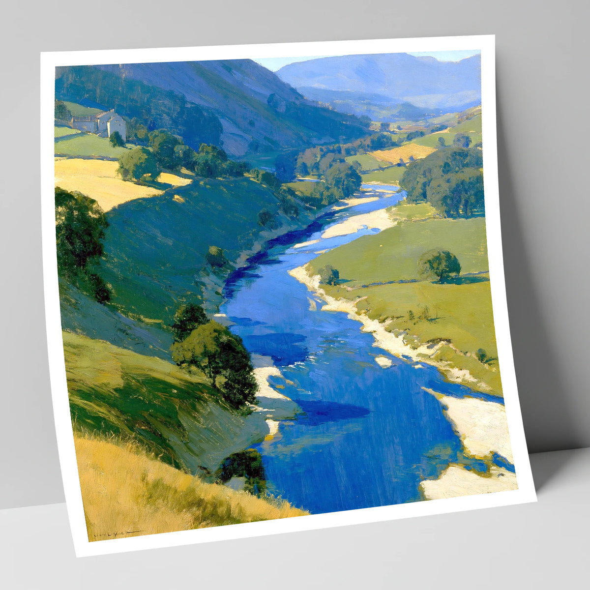 Vivid Winding River Valley lake district waterfall art print