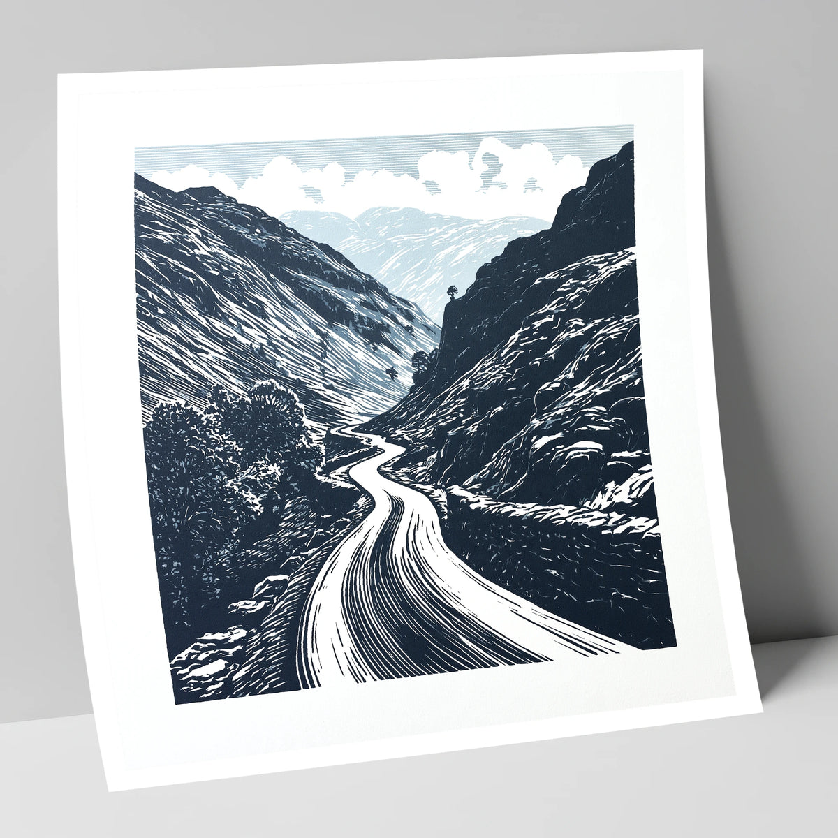 Navy Blue Hardknott Pass Road lake district valley art print