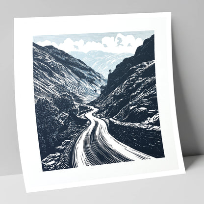 Navy Blue Hardknott Pass Road lake district valley art print