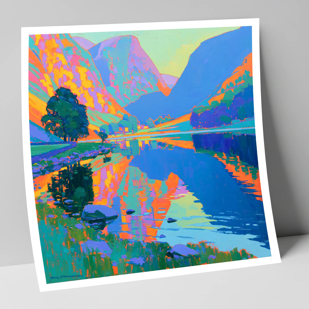 Vibrant Still Lake at Dawn lake district lake art print