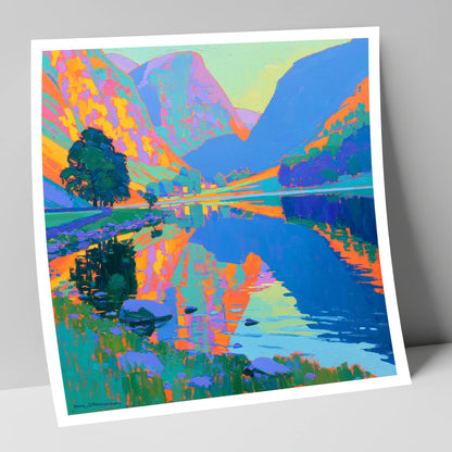 Vibrant Still Lake at Dawn lake district lake art print