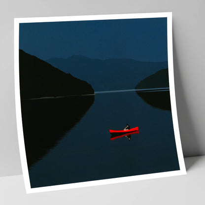 Red Kayak on Twilight Lake lake district walking art print