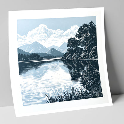 Navy Blue Lake Reflections lake district lake art print