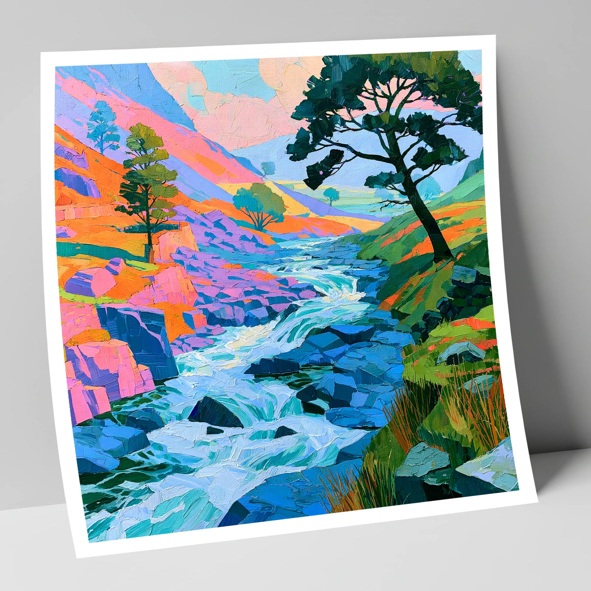 Colourful Rushing Fellside Beck lake district waterfall art print