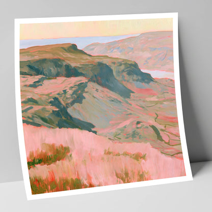 Fell Summit in Pastel Pink lake district fell art print