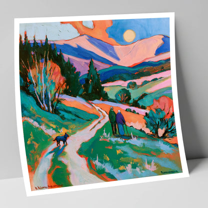 Colourful Keswick Dog Walk gifts for dog walkers art print